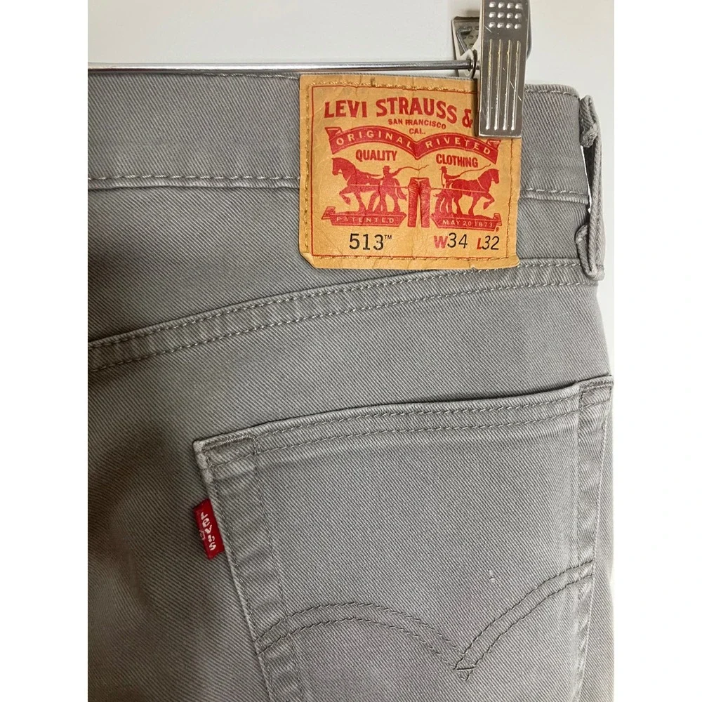 Levi's 513 Slim Straight Pants Mens 34x32 Grey Excellent Casual Cotton Blend